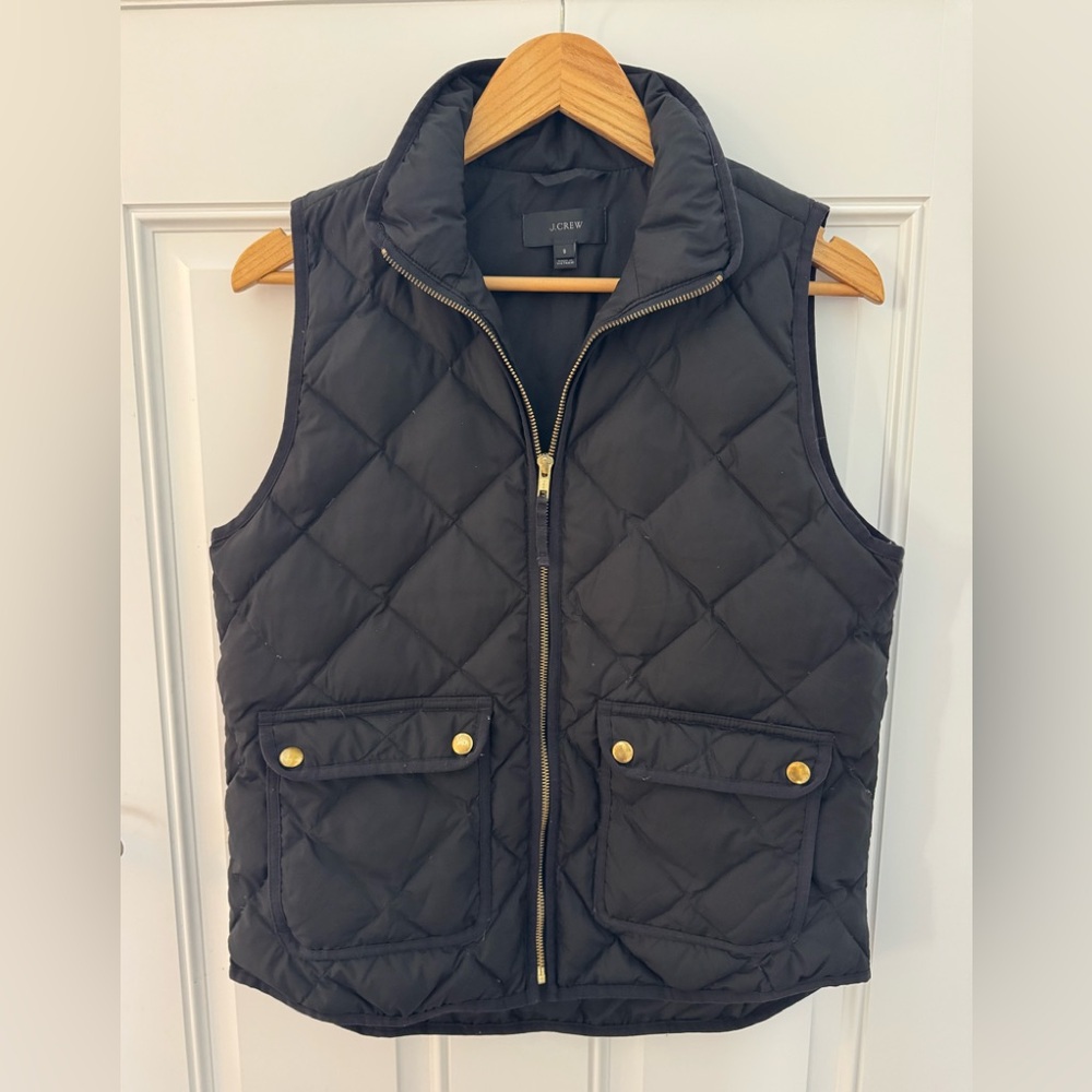 J. Crew Black Quilted Vest with Gold Accents